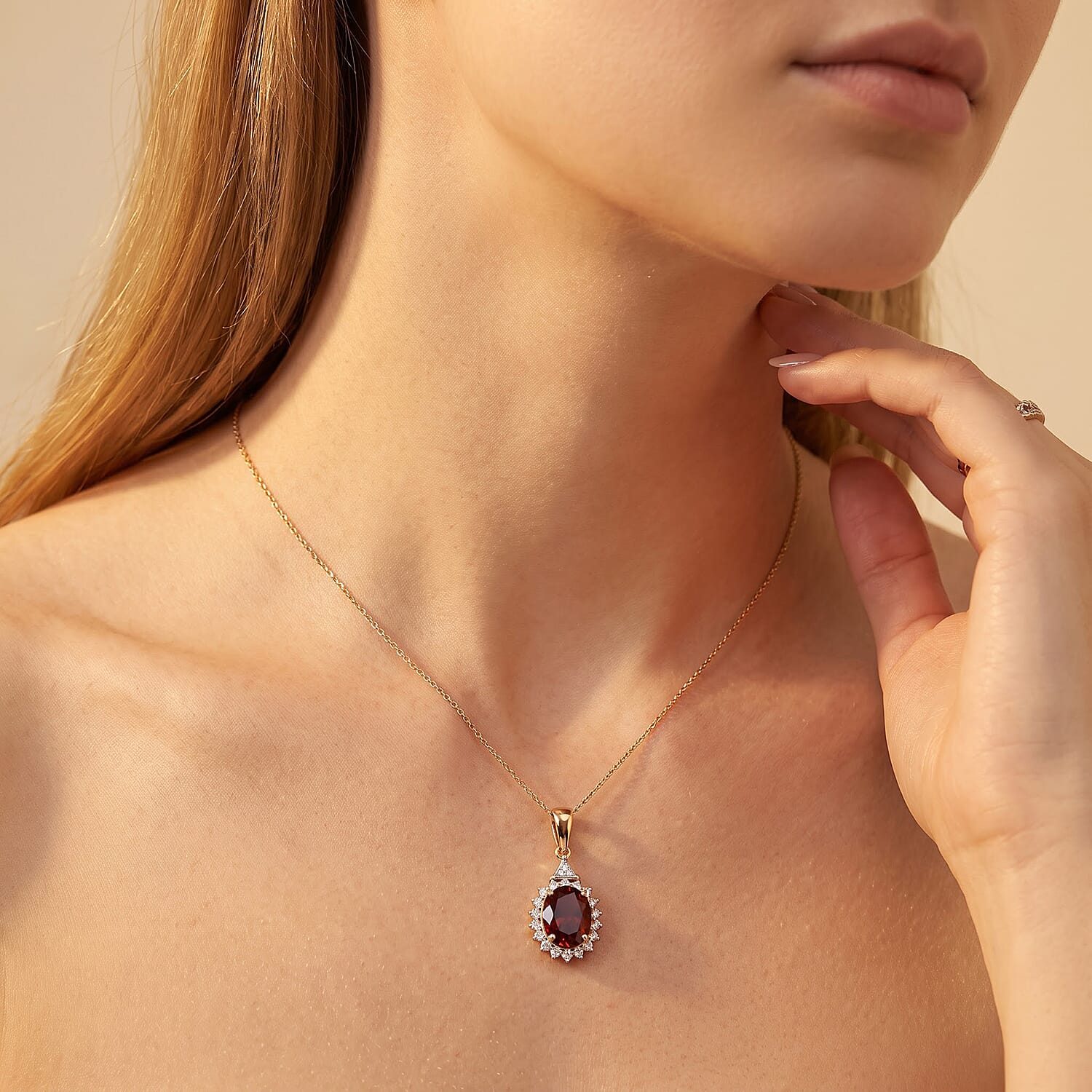 AAA Tanzanian Wine Garnet and Luxuriant Lab Grown Diamond E-F VS 2.60 ctw Pendant Necklace in 10K Yellow Gold 20 Inches