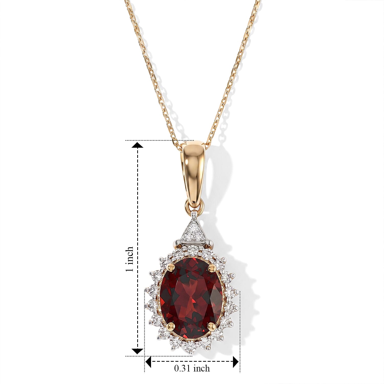 AAA Tanzanian Wine Garnet and Luxuriant Lab Grown Diamond E-F VS 2.60 ctw Pendant Necklace in 10K Yellow Gold 20 Inches