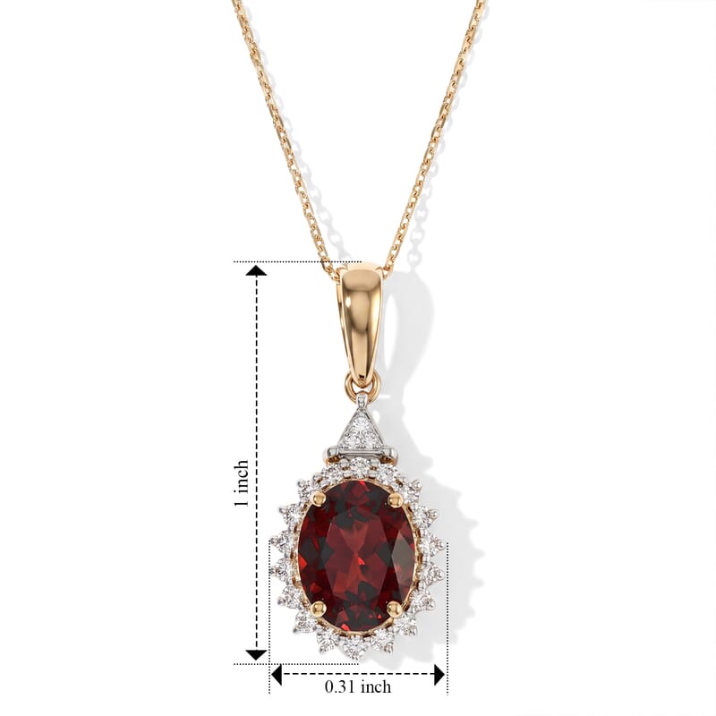 AAA Tanzanian Wine Garnet and Luxuriant Lab Grown Diamond E-F VS 2.60 ctw Pendant Necklace in 10K Yellow Gold 20 Inches