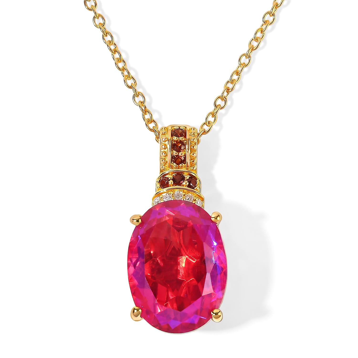 EverTrue Volcanic Triplet Quartz and Multi Gemstone 10.70 ctw Pendant in 18K YG Plated with ION Plated YG Stainless Steel Necklace 20 Inches