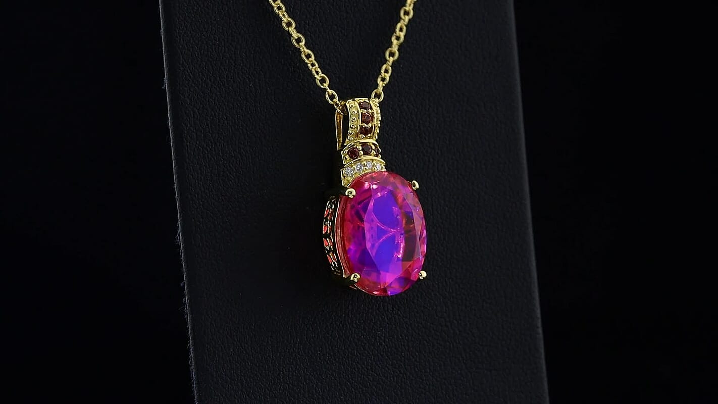 EverTrue Volcanic Triplet Quartz and Multi Gemstone 10.70 ctw Pendant in 18K YG Plated with ION Plated YG Stainless Steel Necklace 20 Inches