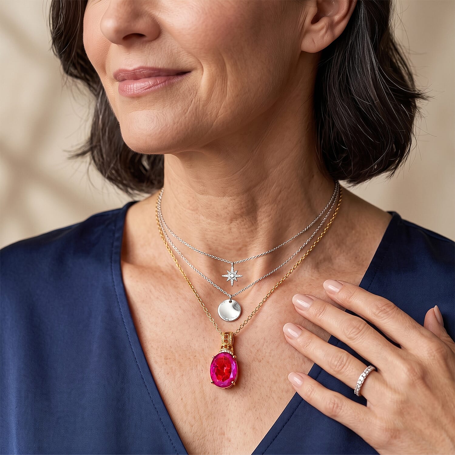 EverTrue Volcanic Triplet Quartz and Multi Gemstone 10.70 ctw Pendant in 18K YG Plated with ION Plated YG Stainless Steel Necklace 20 Inches