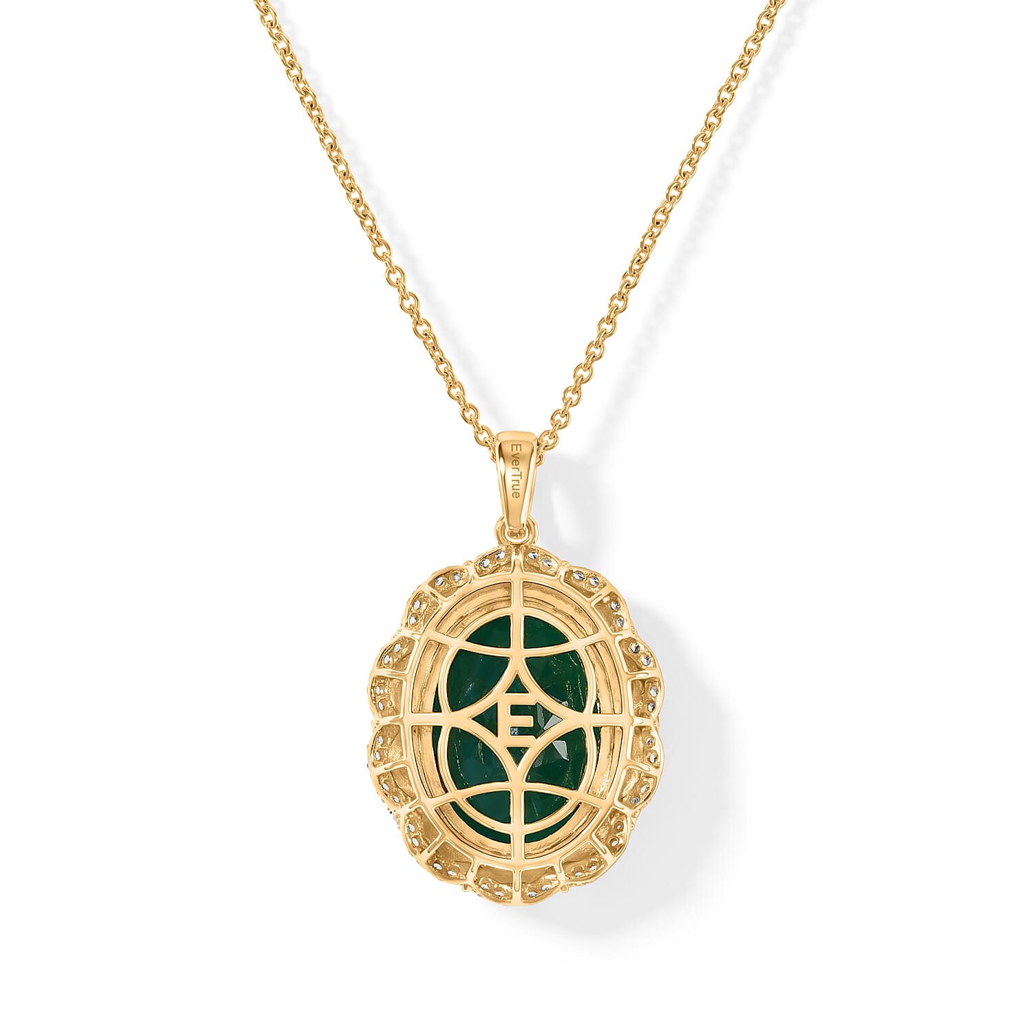 EverTrue Verde Onyx and White Zircon 14.70 ctw Pendant in 18K YG Plated with ION Plated YG Stainless Steel Necklace 20 Inches