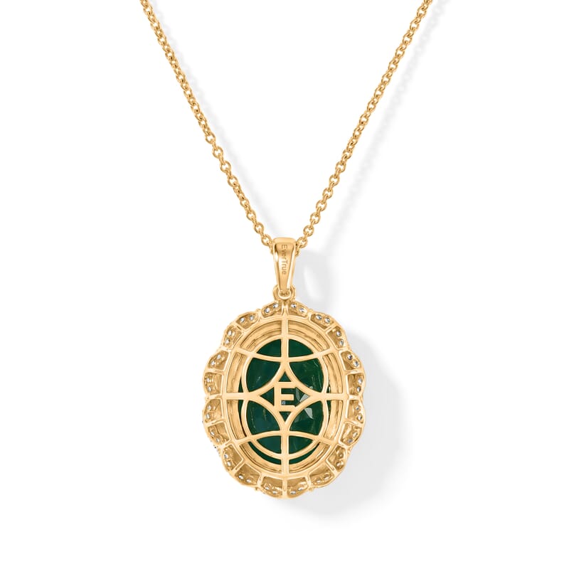 EverTrue Verde Onyx and White Zircon 14.70 ctw Pendant in 18K YG Plated with ION Plated YG Stainless Steel Necklace 20 Inches