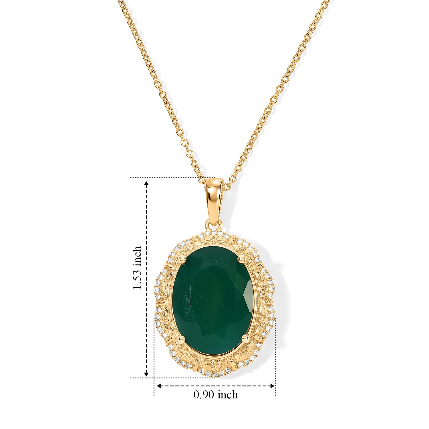 EverTrue Verde Onyx and White Zircon 14.70 ctw Pendant in 18K YG Plated with ION Plated YG Stainless Steel Necklace 20 Inches