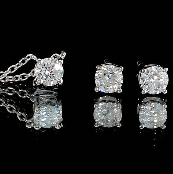 Lab Grown Diamond 1.00 ctw Earrings and Necklace (16-18 Inches) in Sterling Silver