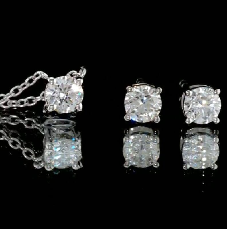 Lab Grown Diamond 1.00 ctw Earrings and Necklace (16-18 Inches) in Sterling Silver