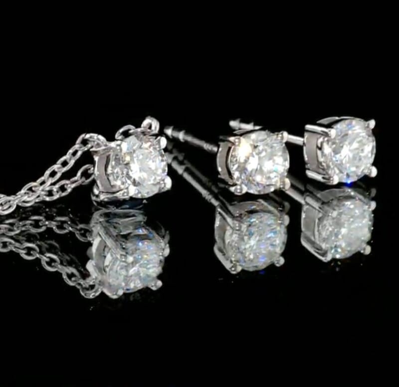 Lab Grown Diamond 1.00 ctw Earrings and Necklace (16-18 Inches) in Sterling Silver