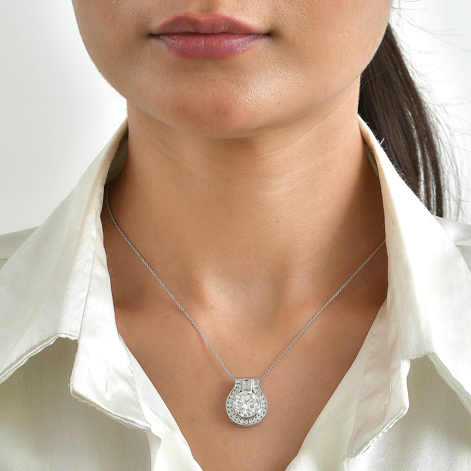 D'Joy Moissanite 5.30 ctw Pendant Necklace in Rhodium Over Sterling Silver 20 Inches