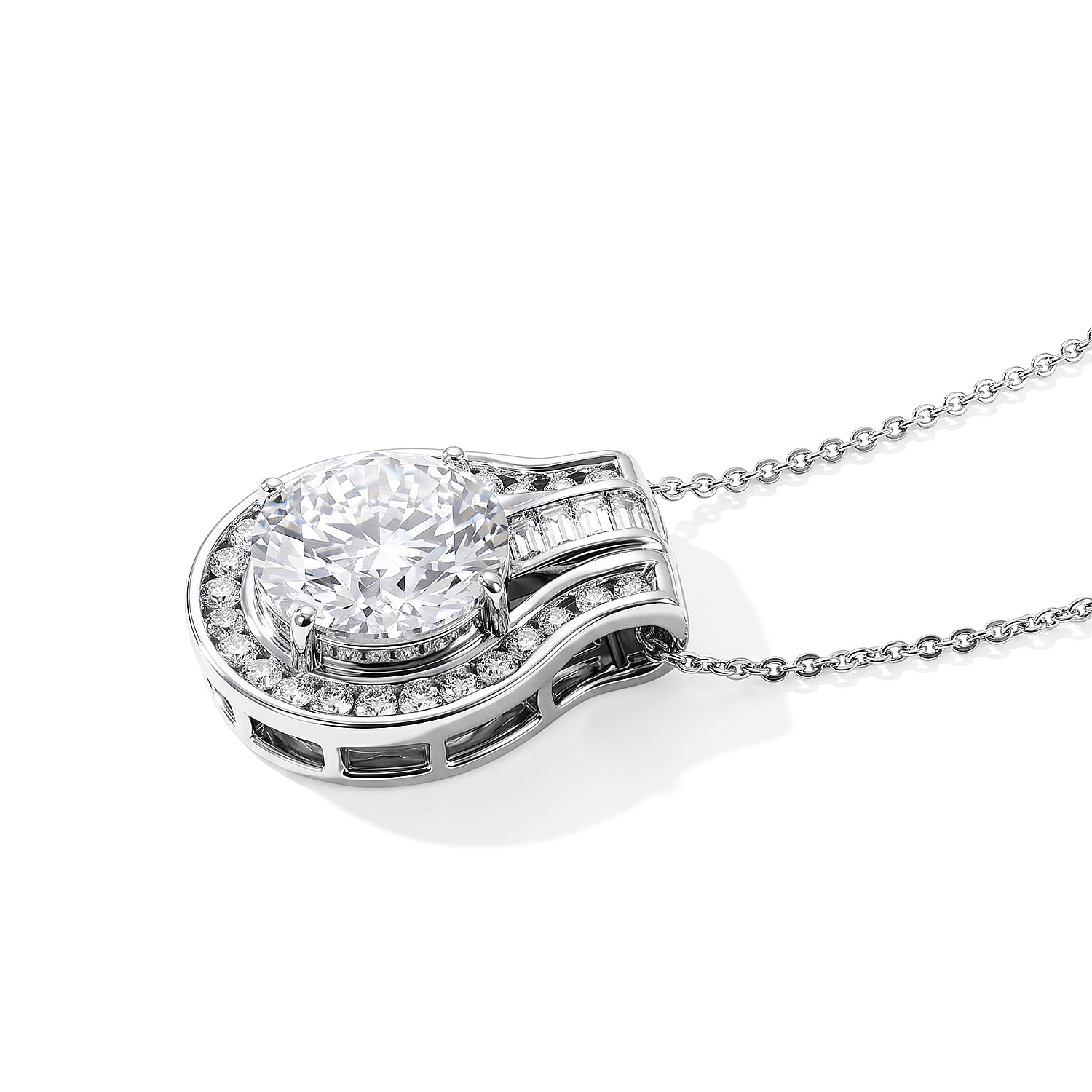 D'Joy Moissanite 5.30 ctw Pendant Necklace in Rhodium Over Sterling Silver 20 Inches
