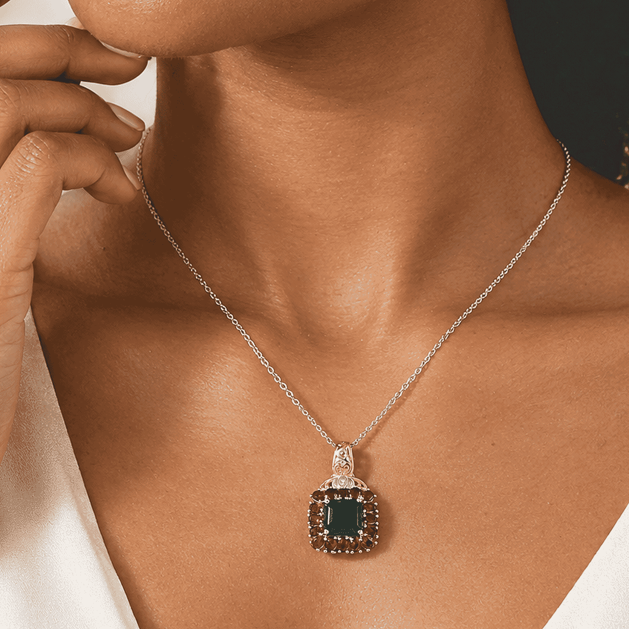 EverTrue Verde Onyx and Multi Gemstone 8.25 ctw Pendant in 18K YG Plated and Platinum Bond with Stainless Steel Necklace 20 Inches