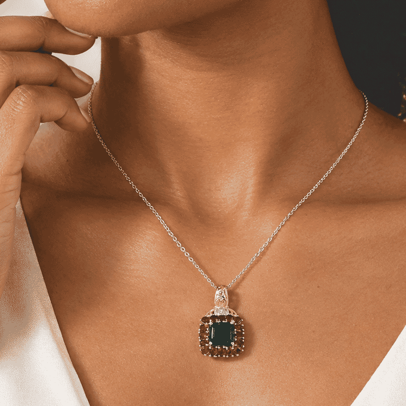 EverTrue Verde Onyx and Multi Gemstone 8.25 ctw Pendant in 18K YG Plated and Platinum Bond with Stainless Steel Necklace 20 Inches