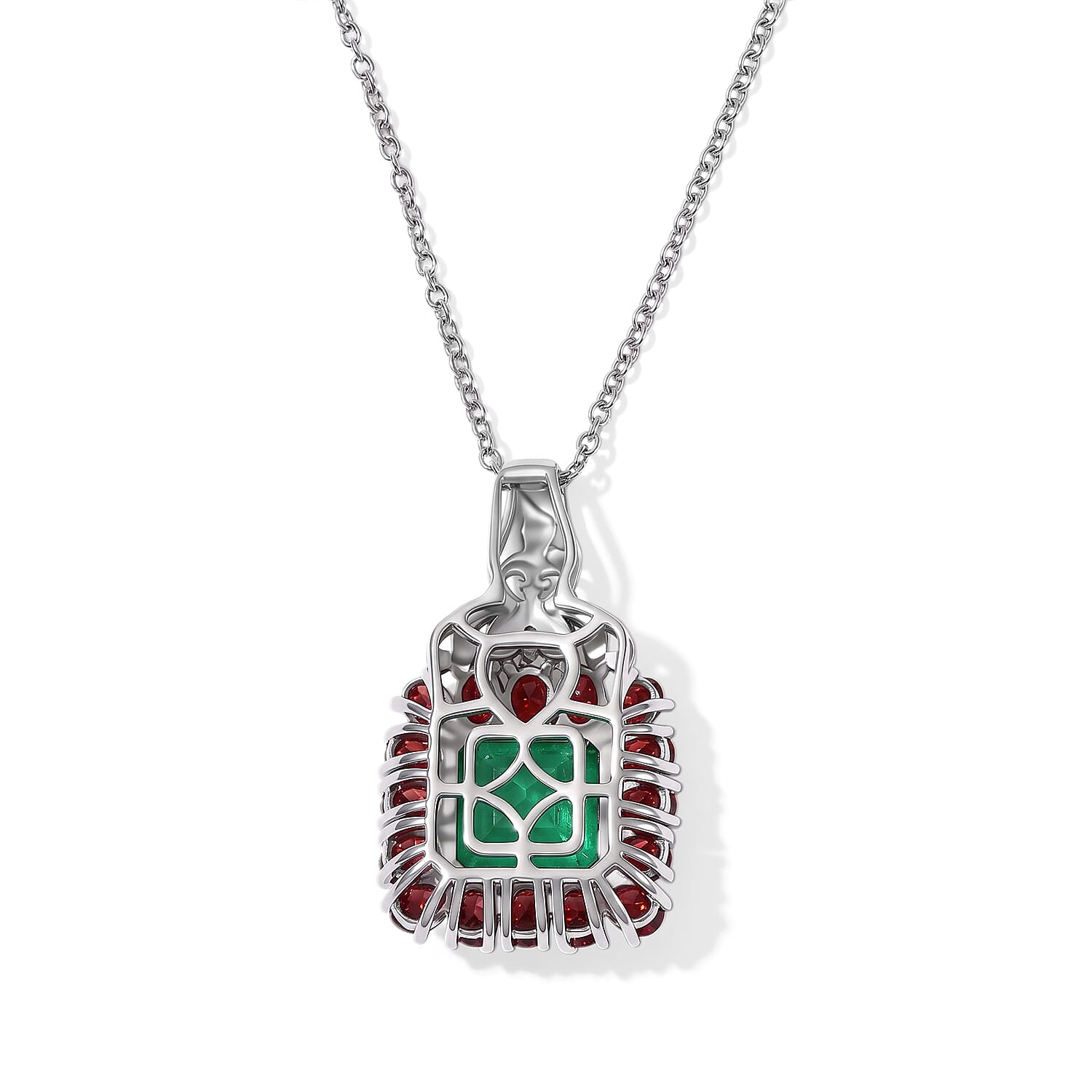 EverTrue Verde Onyx and Multi Gemstone 8.25 ctw Pendant in 18K YG Plated and Platinum Bond with Stainless Steel Necklace 20 Inches