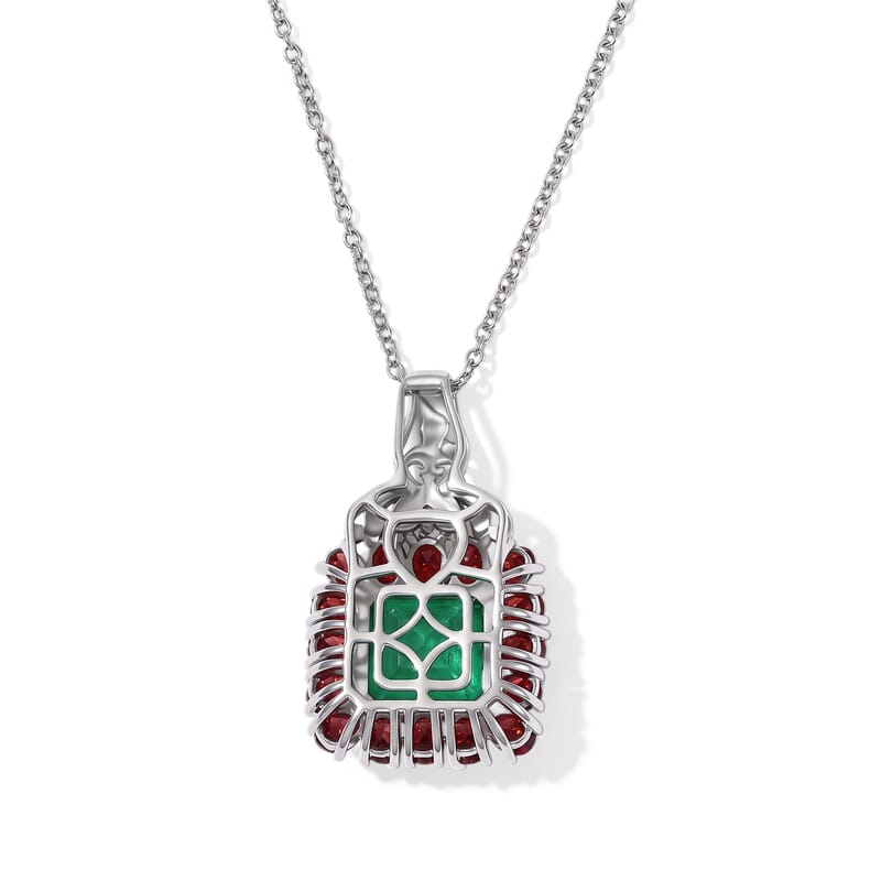 EverTrue Verde Onyx and Multi Gemstone 8.25 ctw Pendant in 18K YG Plated and Platinum Bond with Stainless Steel Necklace 20 Inches