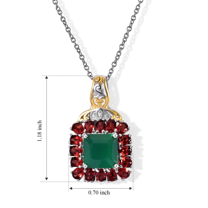 EverTrue Verde Onyx and Multi Gemstone 8.25 ctw Pendant in 18K YG Plated and Platinum Bond with Stainless Steel Necklace 20 Inches