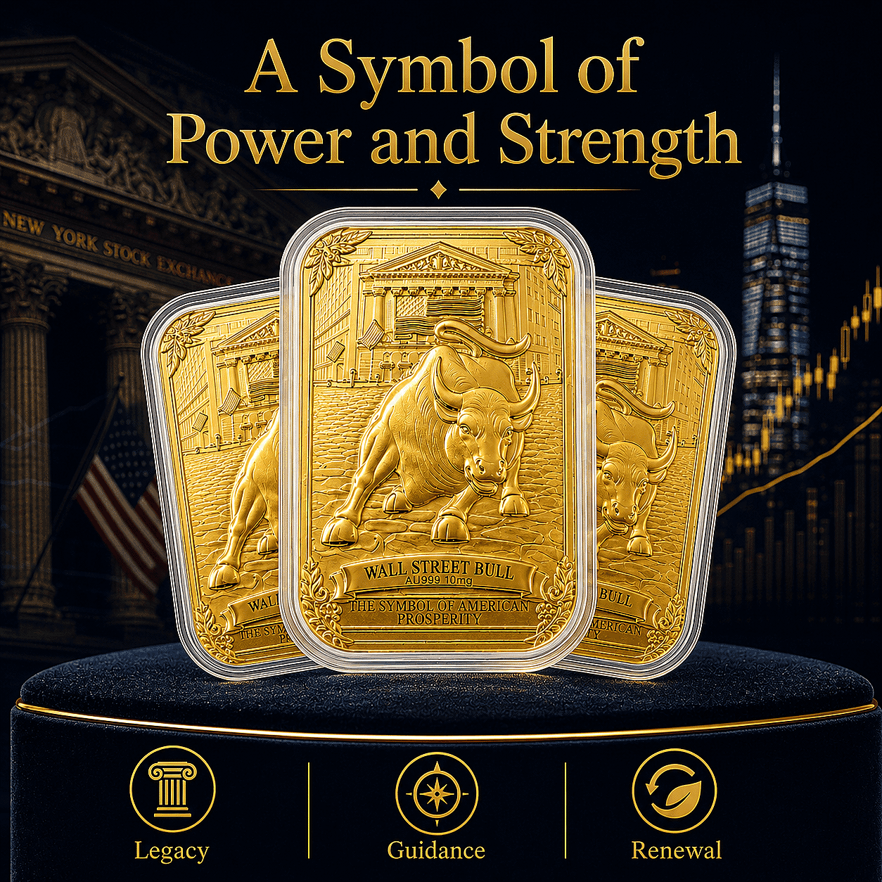 Set of 3 - Wall Street Bull - The Charge that Built Modern Fortunes (31x45.5mm) 30mg