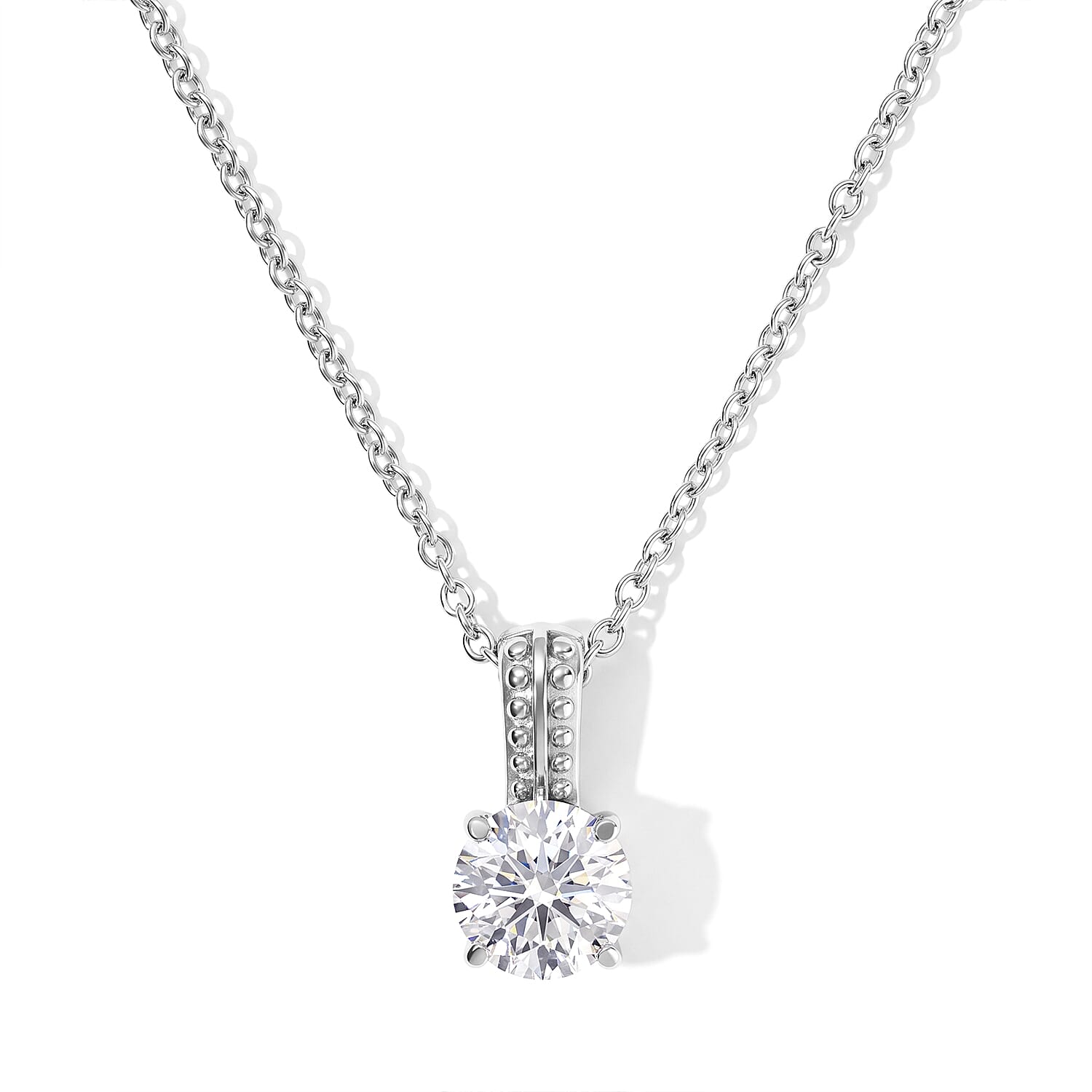 EverTrue Simulated Diamond Pendant Necklace in Stainless Steel 20 Inch