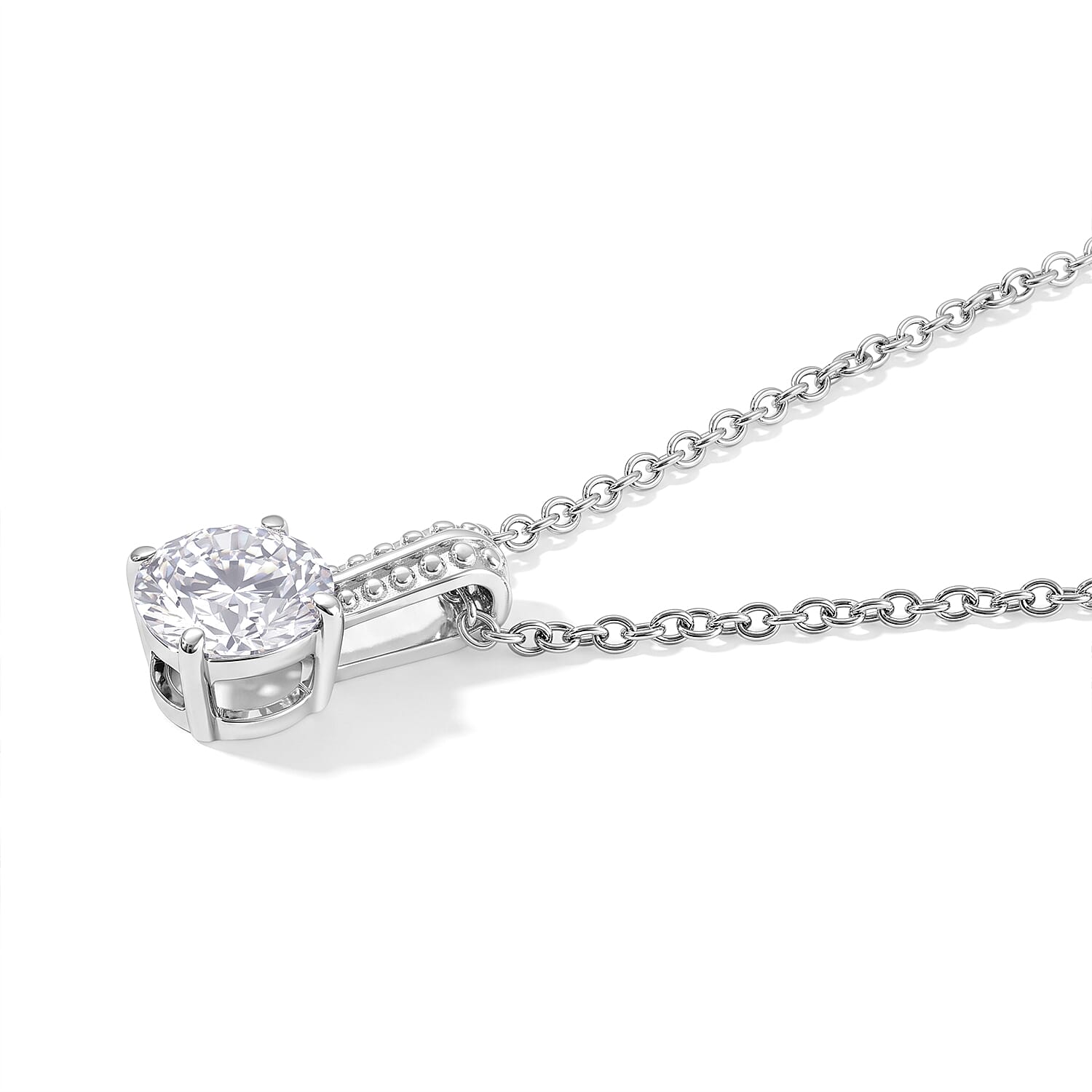EverTrue Simulated Diamond Pendant Necklace in Stainless Steel 20 Inches