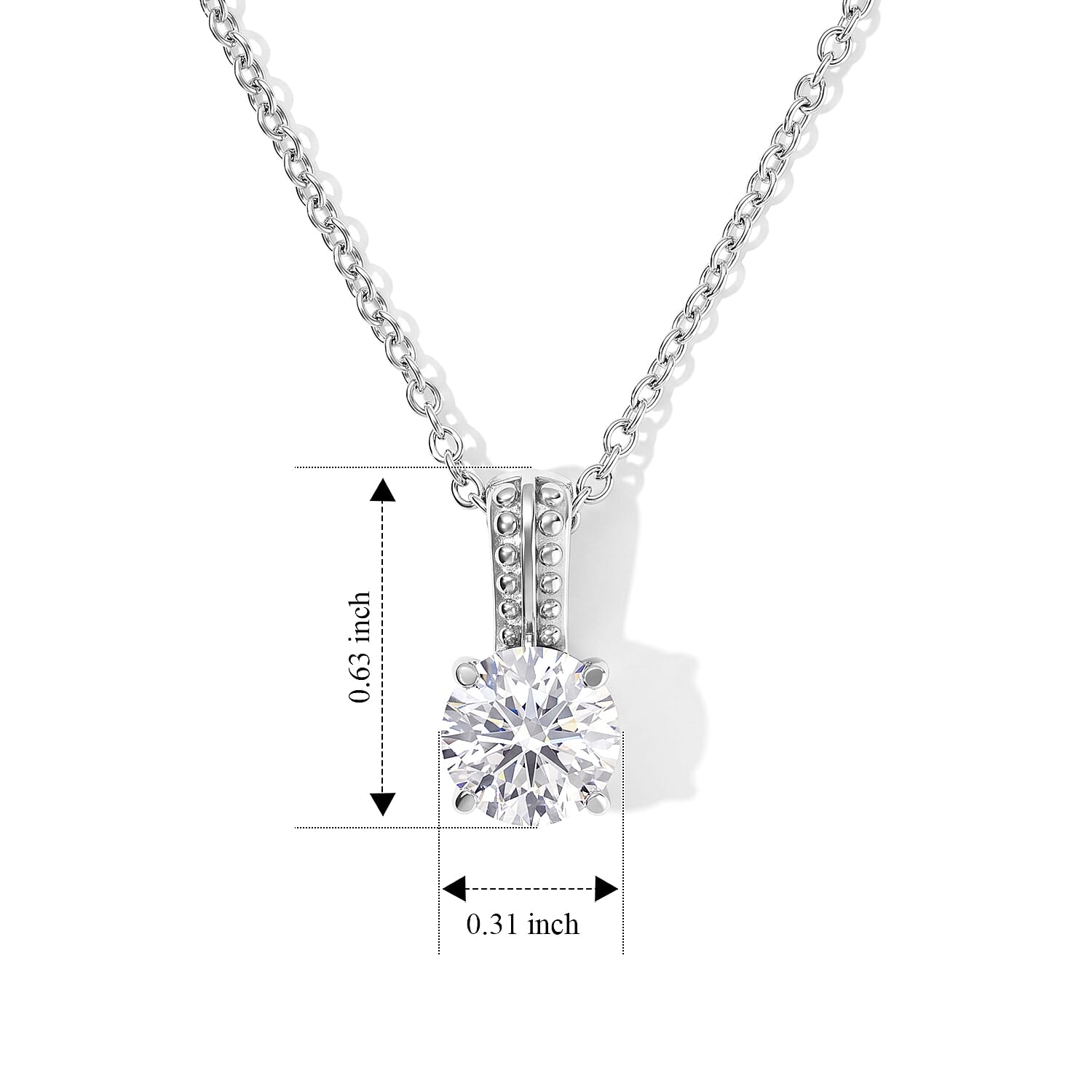 EverTrue Simulated Diamond Pendant Necklace in Stainless Steel 20 Inches