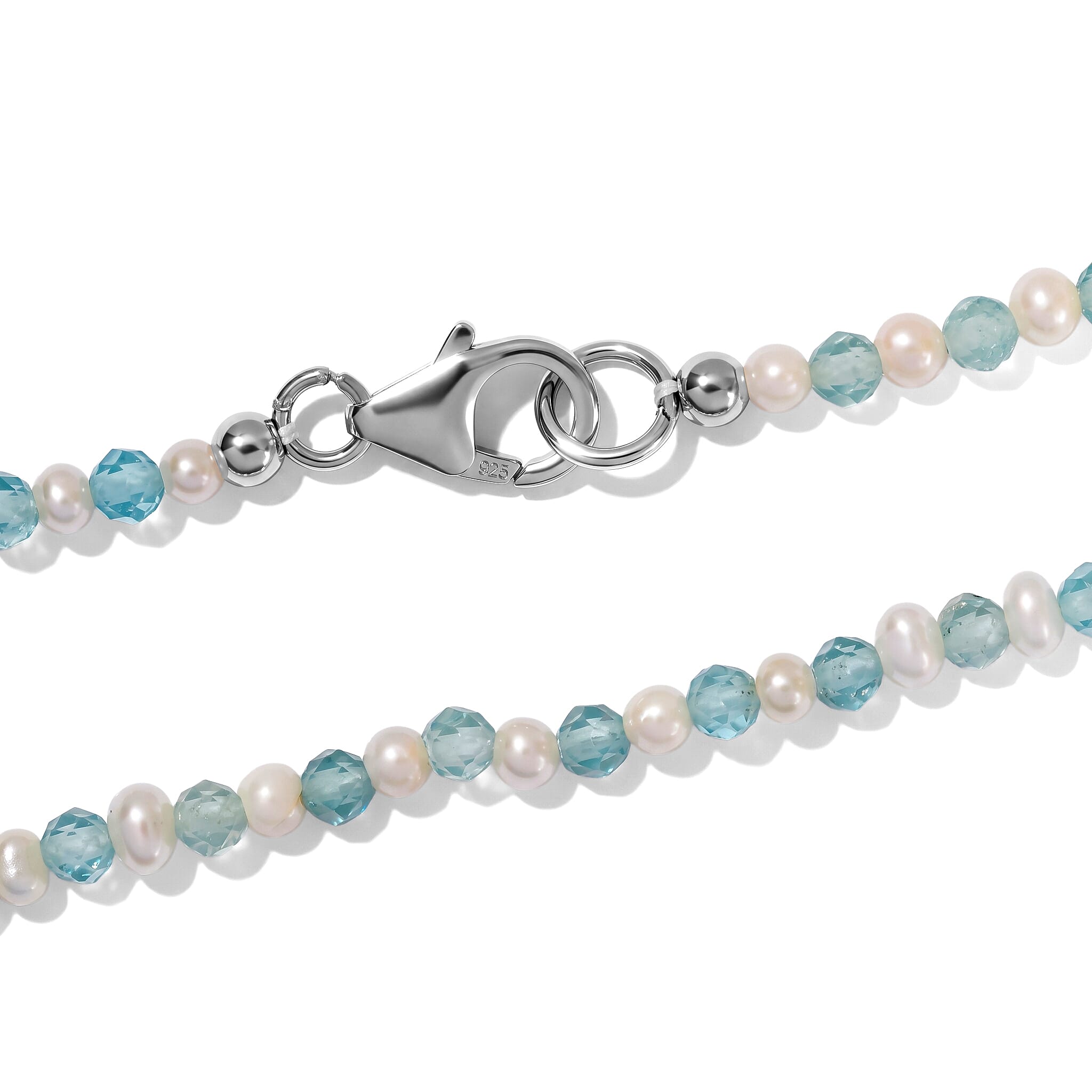 Doorbuster D'Joy AAA London Blue Topaz and Moissanite 33.00 ctw Heart Pendant with Beaded Necklace in Rhodium Over Sterling Silver 20 Inches