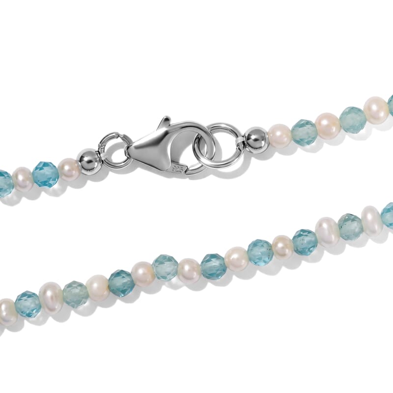 Doorbuster D'Joy AAA London Blue Topaz and Moissanite 33.00 ctw Heart Pendant with Beaded Necklace in Rhodium Over Sterling Silver 20 Inches