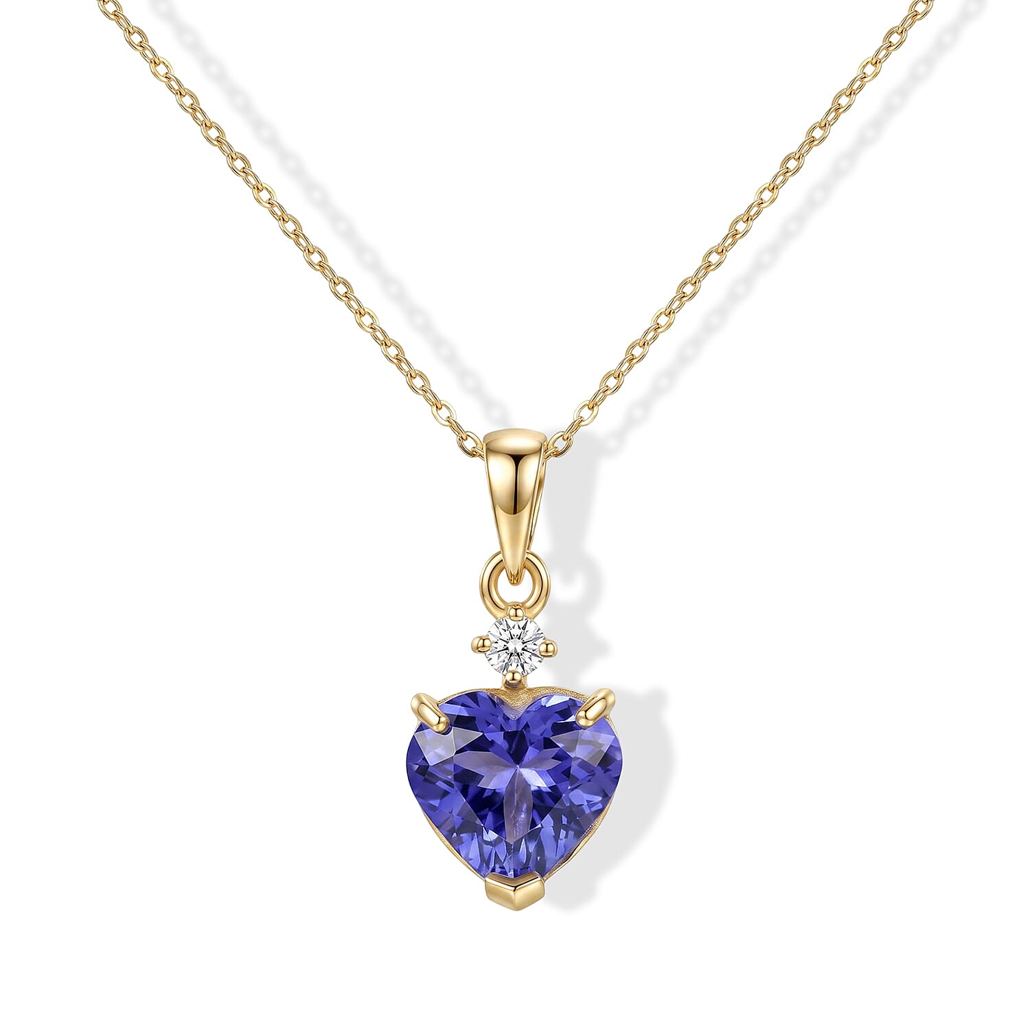 10K Yellow Gold Premium Tanzanite, Diamond (I2) Heart Pendant Necklace (20 Inches) 2.60 ct
