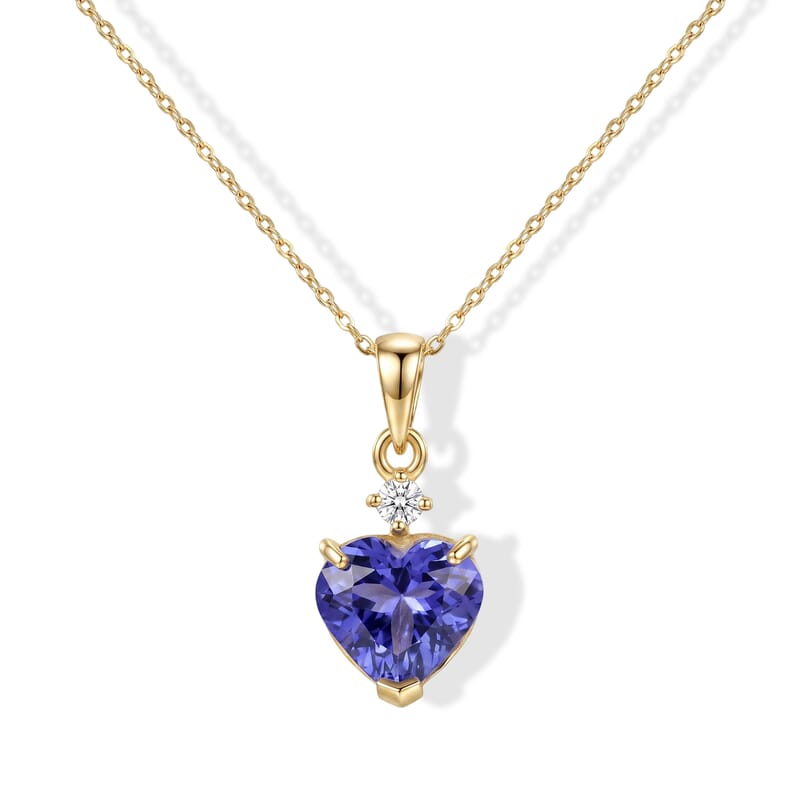 Premium Tanzanite and Diamond (I2) 2.60 ctw Heart Pendant Necklace in 10K Yellow Gold (20 Inches)