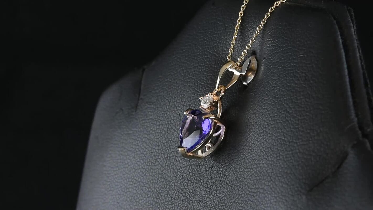 10K Yellow Gold Premium Tanzanite, Diamond (I2) Heart Pendant Necklace (20 Inches) 2.60 ct