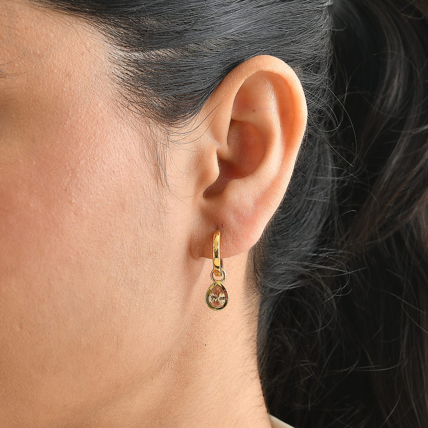 EverTrue Simulated Multi Diamond Set of 3 Teardrop Cascade Hoop Earrings in 18K YG Plated