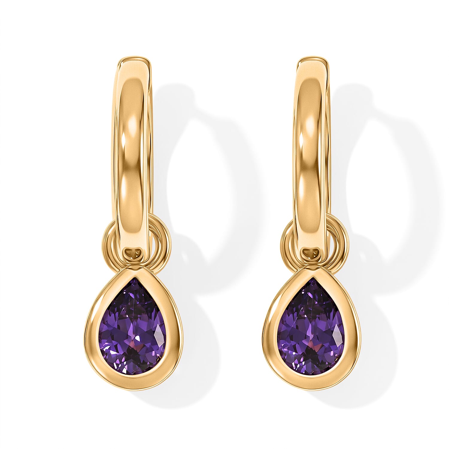 EverTrue Simulated Multi Diamond Set of 3 Teardrop Cascade Hoop Earrings in 18K YG Plated