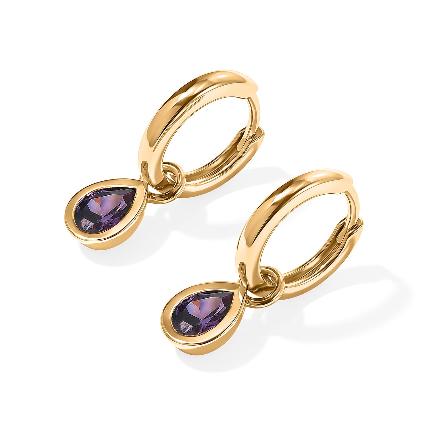 EverTrue Simulated Multi Diamond Set of 3 Teardrop Cascade Hoop Earrings in 18K YG Plated