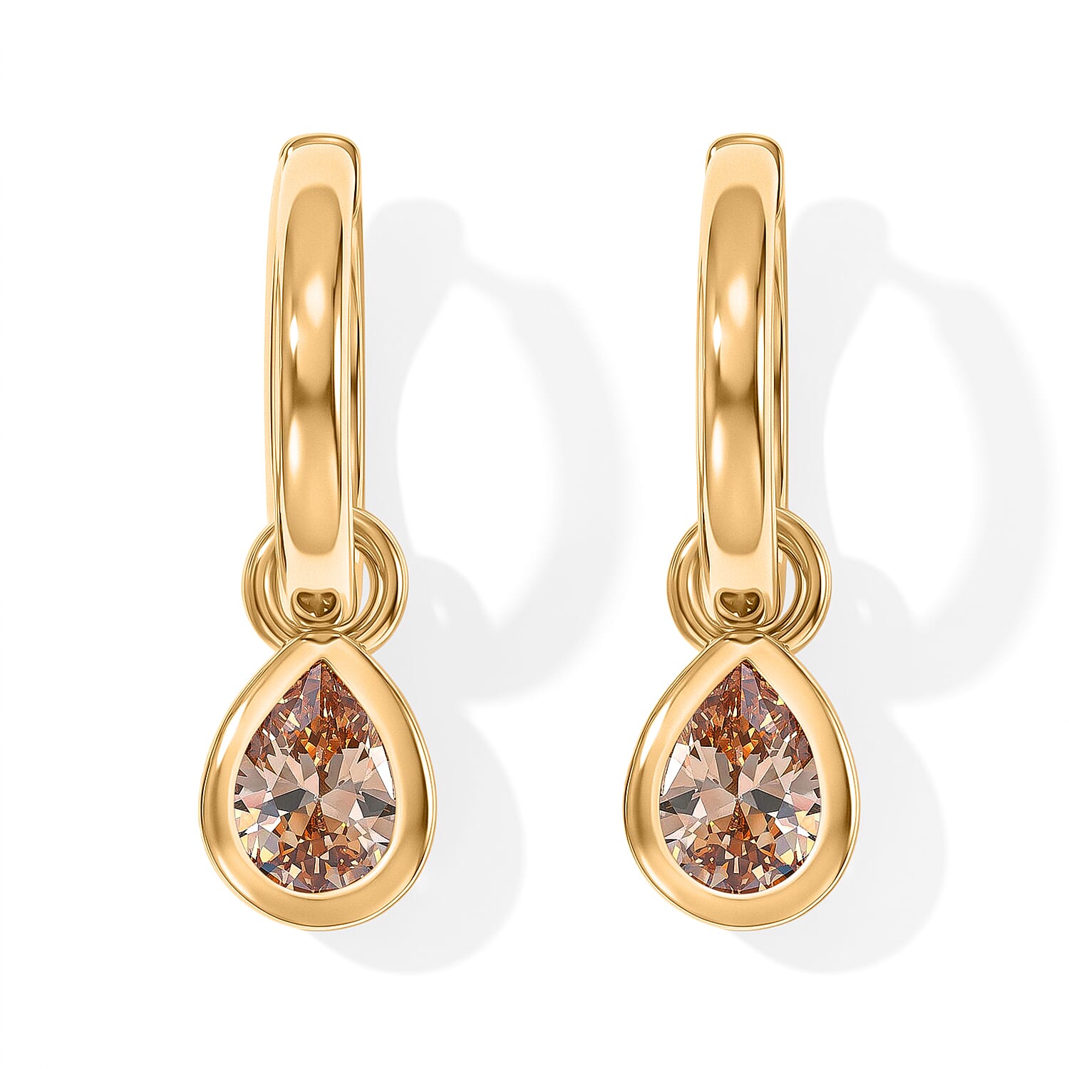 EverTrue Simulated Multi Diamond Set of 3 Teardrop Cascade Hoop Earrings in 18K YG Plated