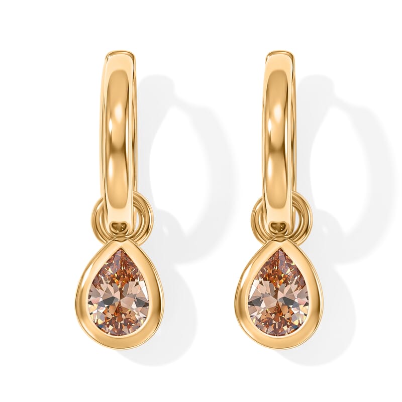 EverTrue Simulated Multi Diamond Set of 3 Teardrop Cascade Hoop Earrings in 18K YG Plated