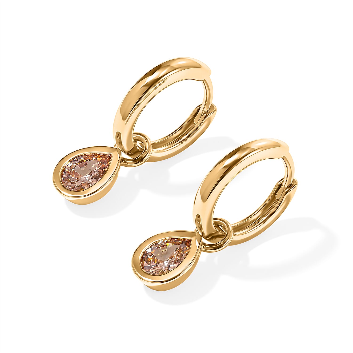 EverTrue Simulated Multi Diamond Set of 3 Teardrop Cascade Hoop Earrings in 18K YG Plated
