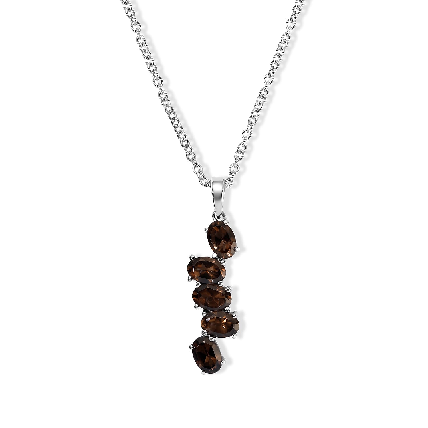 EverTrue Smoky Quartz Pendant Necklace (20 Inches) in Stainless Steel (Ships in 10-12 Days) 2.20 ctw