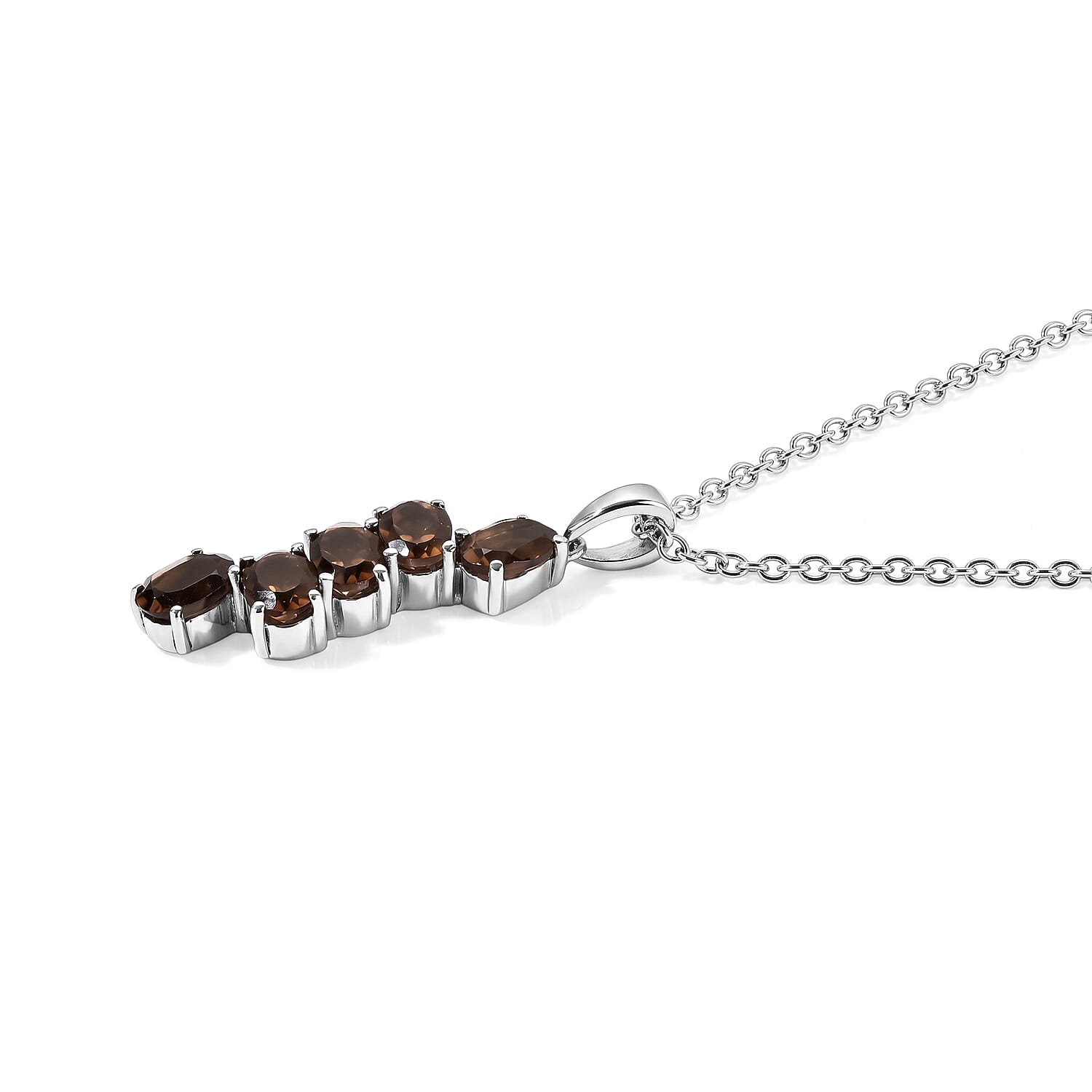 EverTrue Brazilian Smoky Quartz 2.20 ctw Misty Trail Pendant Necklace in Stainless Steel 20 Inches