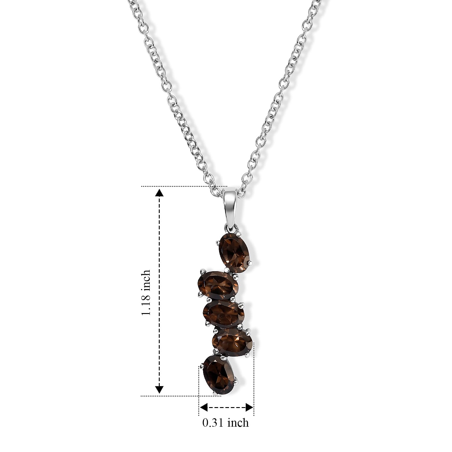 EverTrue Brazilian Smoky Quartz 2.20 ctw Misty Trail Pendant Necklace in Stainless Steel 20 Inches