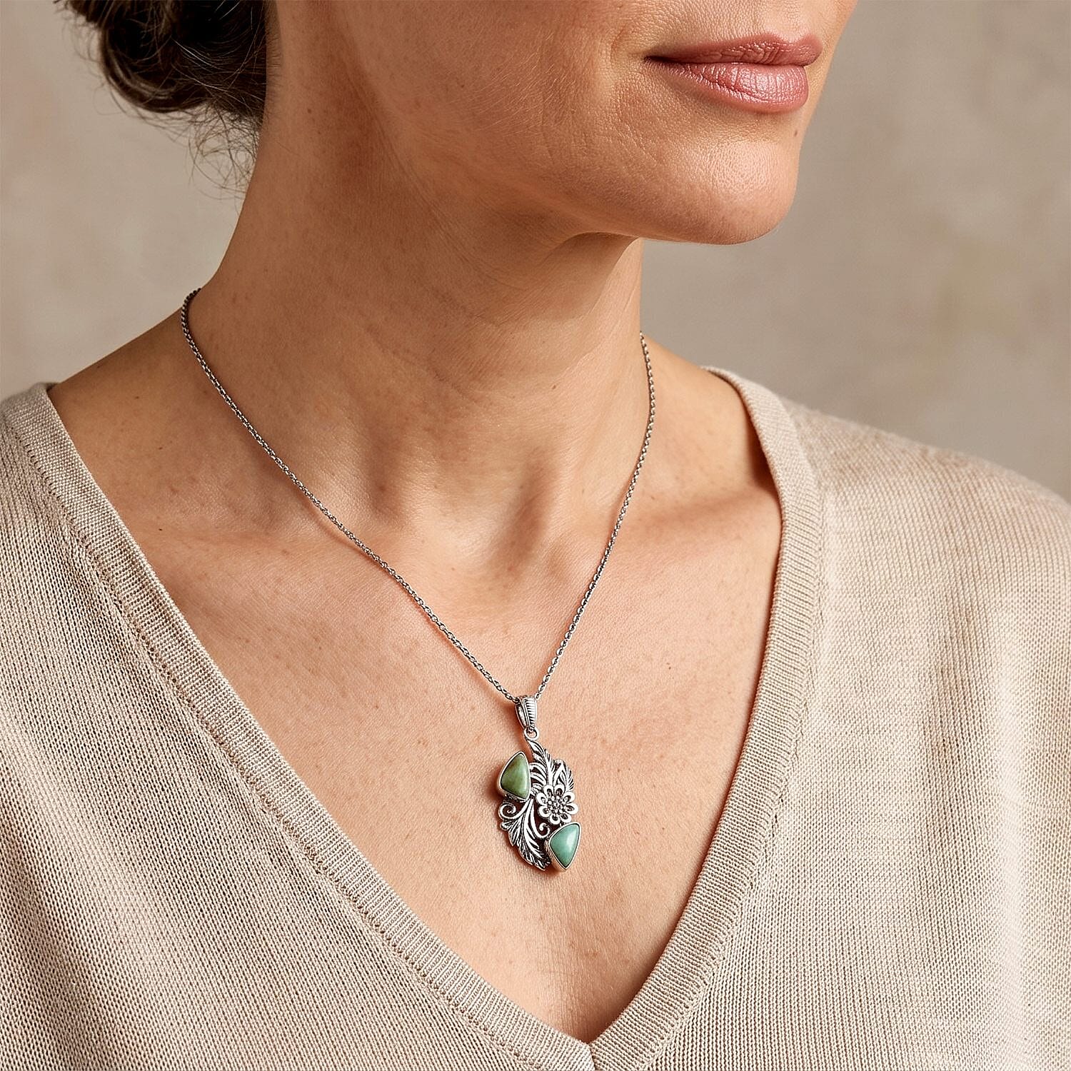 D'Joy Artisan Crafted Royal Hubei Blue Turquoise 3.60 ctw Southwest Style Pendant in Sterling Silver with Stainless Steel Necklace 20 Inches