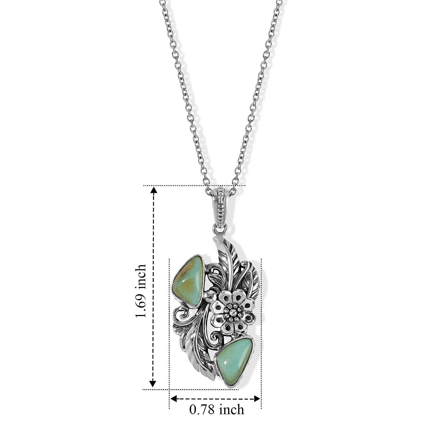 D'Joy Artisan Crafted Royal Hubei Blue Turquoise 3.60 ctw Southwest Style Pendant in Sterling Silver with Stainless Steel Necklace 20 Inches
