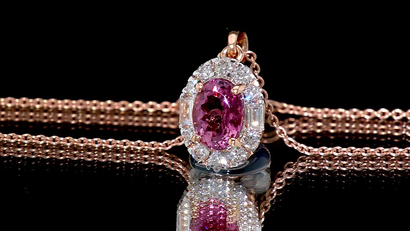 Certified and Appraised 10K Rose Gold AAA Padparadscha Tourmaline, Luxuriant Lab Grown Diamond (G-H, SI) (0.45 cts) Pendant Necklace (18 Inches) 1.70 ctw