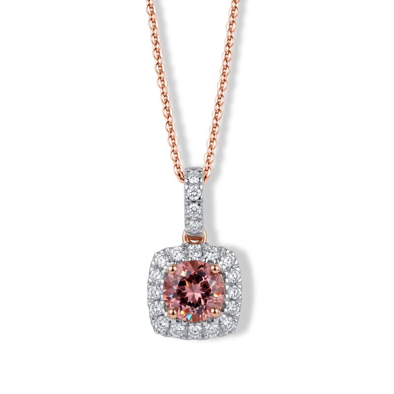 Certified and Appraised AAA Padparadscha Tourmaline and Luxuriant Lab Grown Diamond G-H SI 1.30 ctw Pendant Necklace in 10K Rose Gold 18 Inches