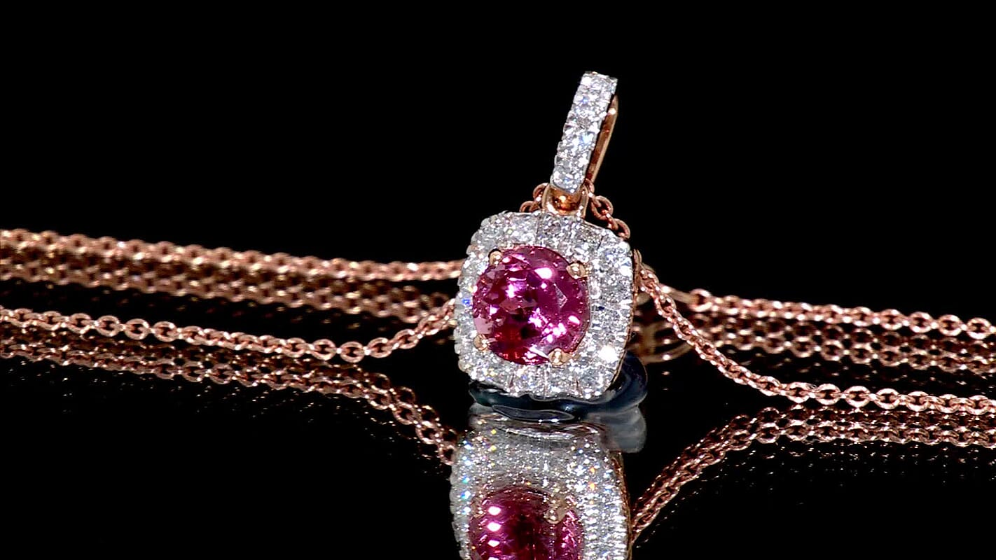 Certified and Appraised 10K Rose Gold AAA Padparadscha Tourmaline, Luxuriant Lab Grown Diamond (G-H, SI) (0.30 cts) Pendant Necklace (18 Inches) 1.30 ctw