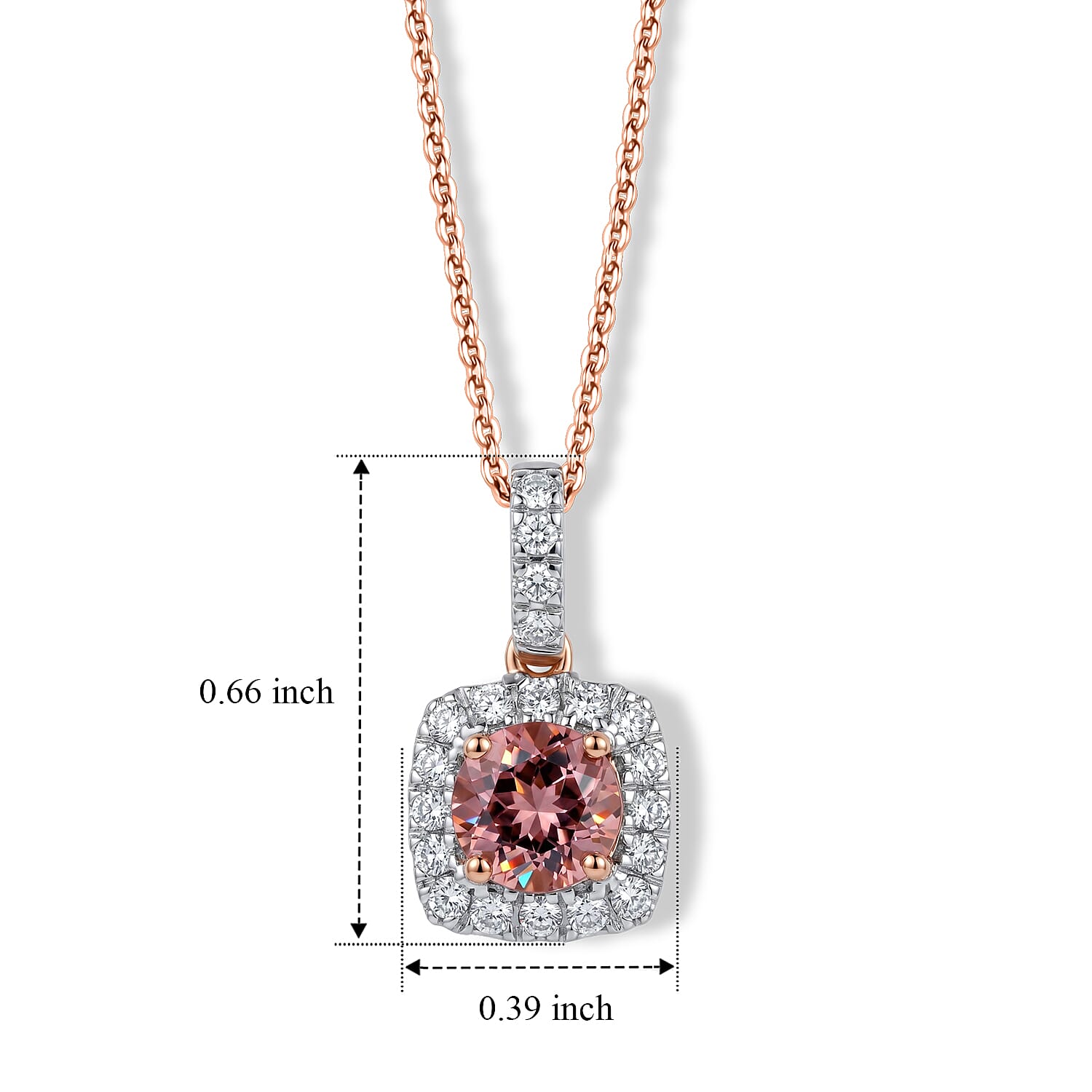 Certified and Appraised AAA Padparadscha Tourmaline and Luxuriant Lab Grown Diamond G-H SI 1.30 ctw Pendant Necklace in 10K Rose Gold 18 Inches