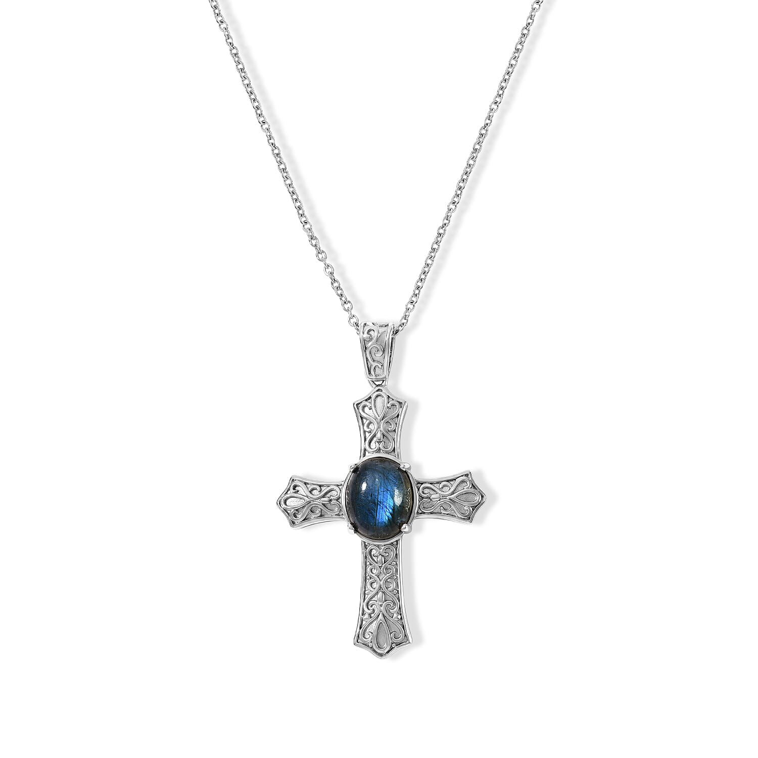 EverTrue AAA Malagasy Labradorite Pendant in Platinum Bond with Stainless Steel Necklace (20 Inches) (Ships in 10-12 Days) 4.70 ctw