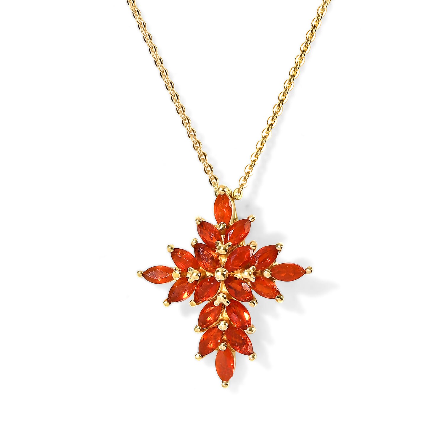 D'Joy AAA Crimson Fire Opal 0.75 ctw Sparkling Pendant Necklace in 18K Vermeil Yellow Gold Over Sterling Silver 20 Inches