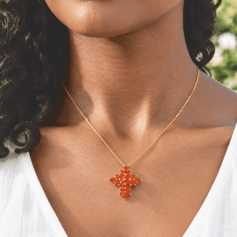 D'Joy AAA Crimson Fire Opal 0.75 ctw Sparkling Pendant Necklace in 18K Vermeil Yellow Gold Over Sterling Silver 20 Inches