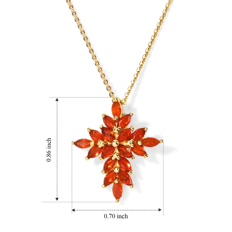 D'Joy AAA Crimson Fire Opal 0.75 ctw Sparkling Pendant Necklace in 18K Vermeil Yellow Gold Over Sterling Silver 20 Inches