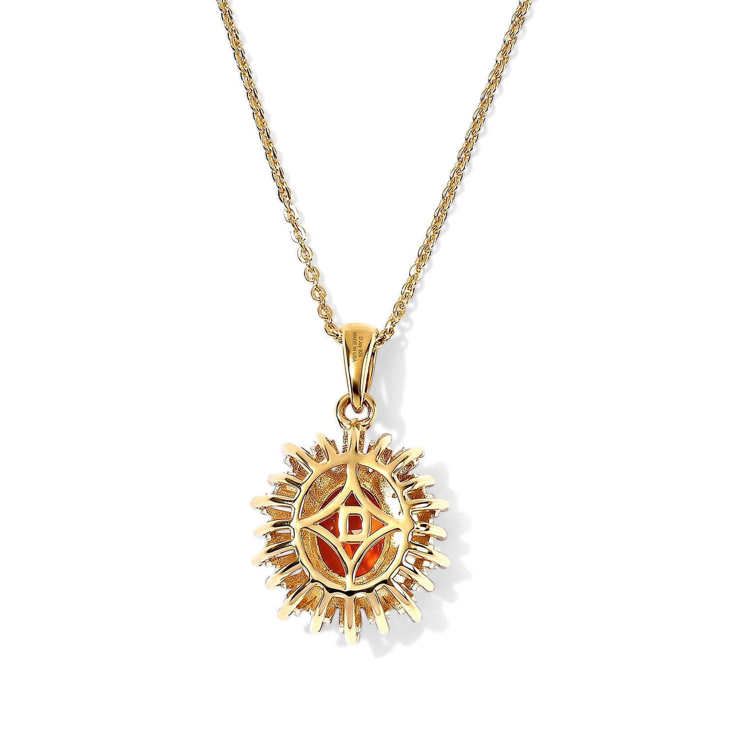 D'Joy AAA Crimson Fire Opal and Moissanite 1.70 ctw Sunkissed Spark Pendant Necklace in 18K Vermeil Yellow Gold Over Sterling Silver 20 Inches