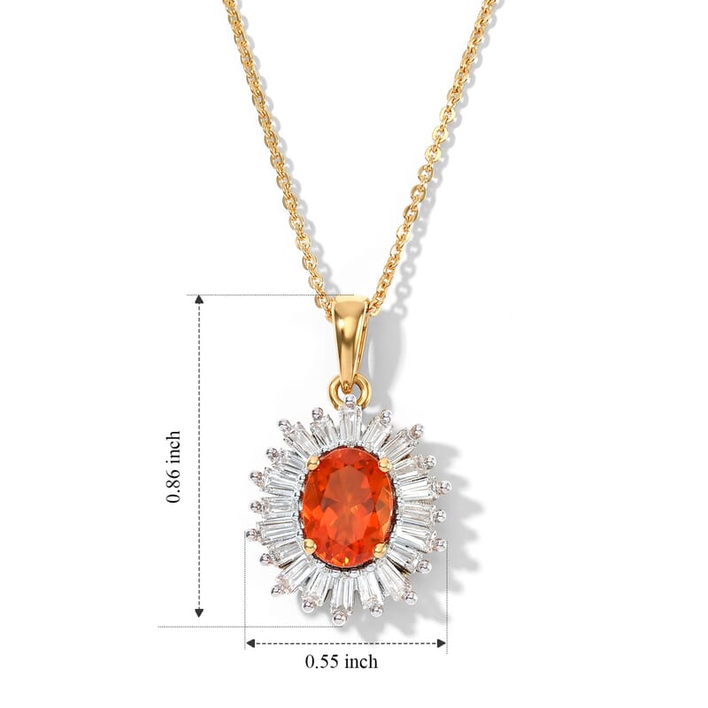 D'Joy AAA Crimson Fire Opal and Moissanite 1.70 ctw Sunkissed Spark Pendant Necklace in 18K Vermeil Yellow Gold Over Sterling Silver 20 Inches