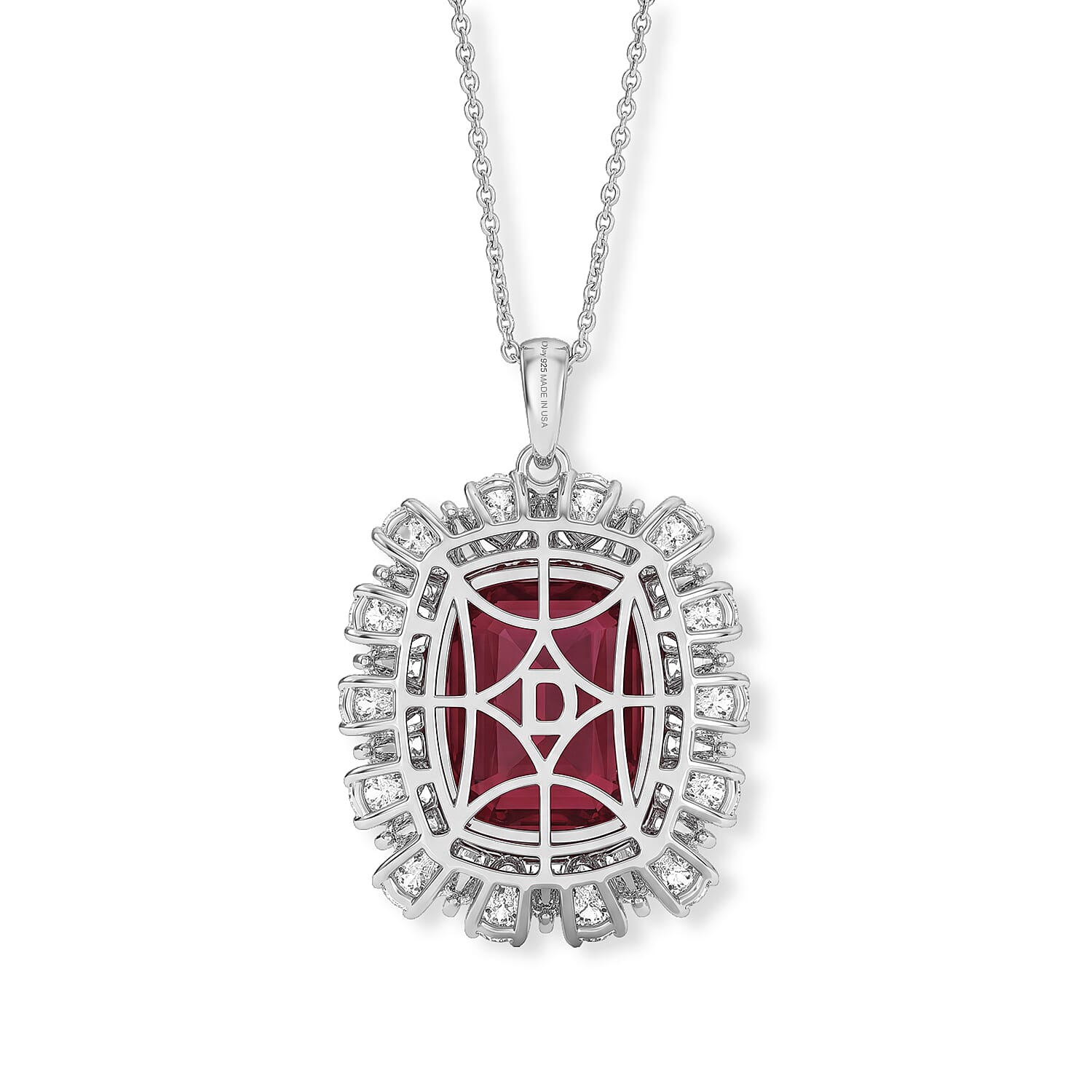 Doorbuster D'Joy Premium African Ruby (FF) and Moissanite 14.70 ctw Pendant Necklace in Rhodium Over Sterling Silver 20 Inches